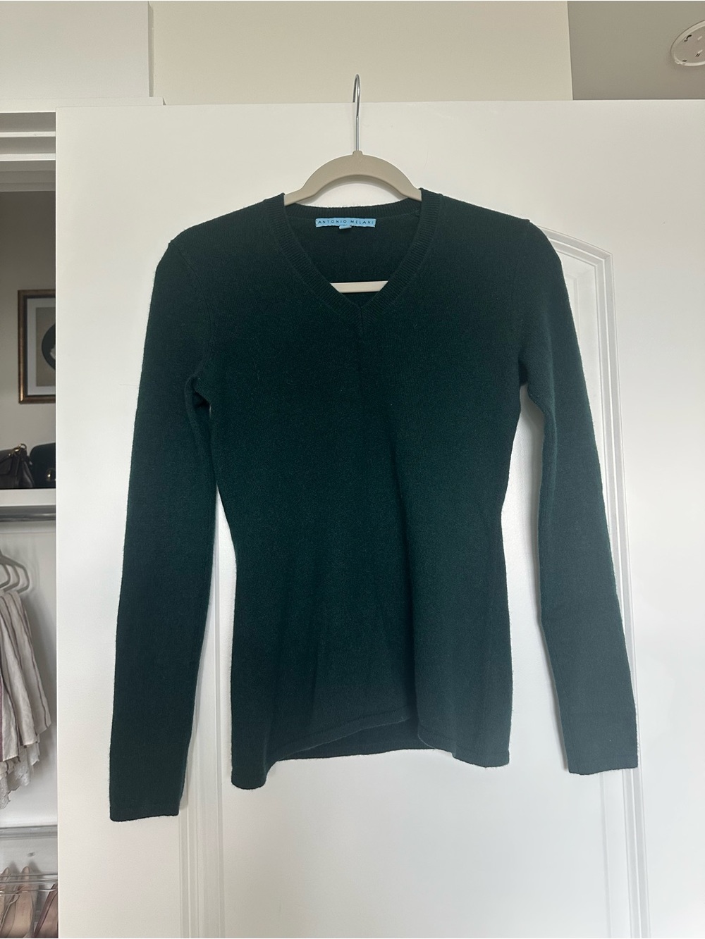 100% Cashmere V-neck Sweater in Dark Green Antonio Melanie